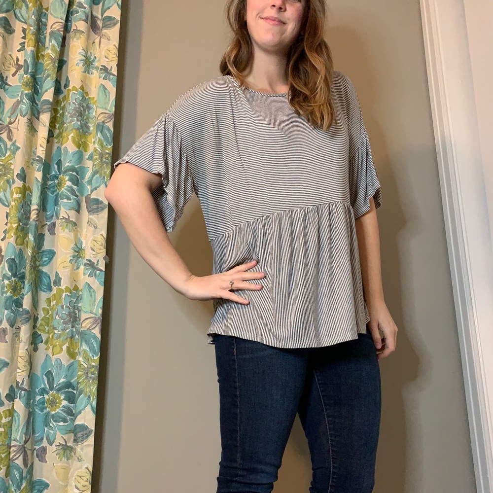 LOFT Striped Peplum Top